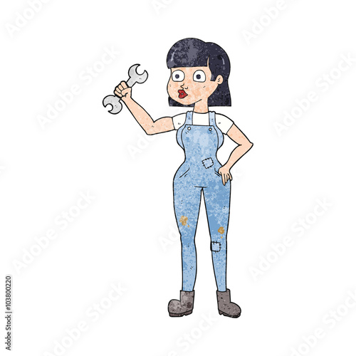 textured cartoon mechanic woman