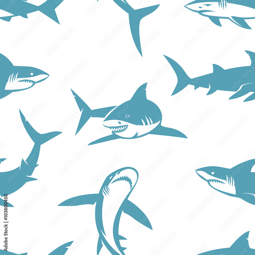 Naklejka premium Sharks silhouettes seamless pattern.