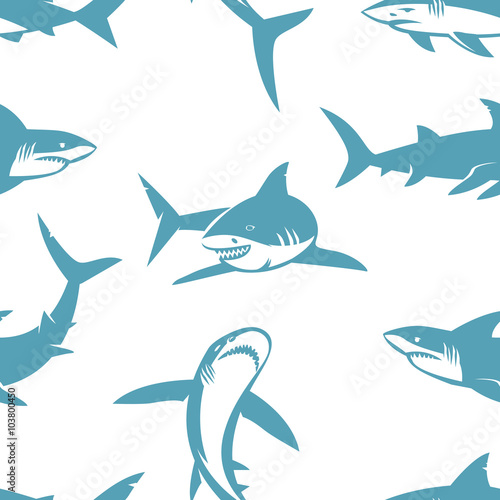 Sharks silhouettes seamless pattern. © nadia1992