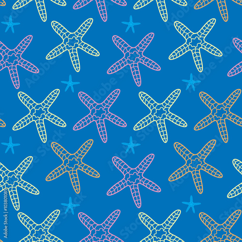 Starfish line art seamless pattern background, Vector illustration