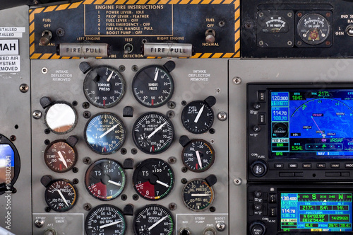 Seaplane control panel with many gauges
