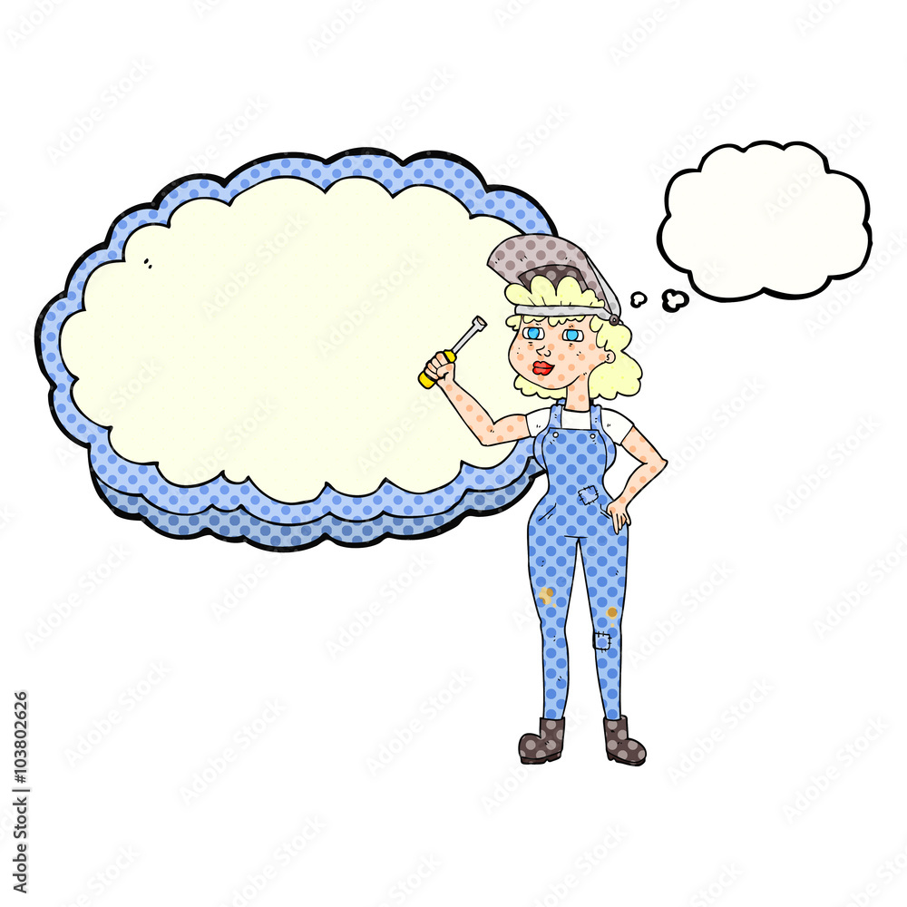 Fototapeta premium thought bubble cartoon female mechanic