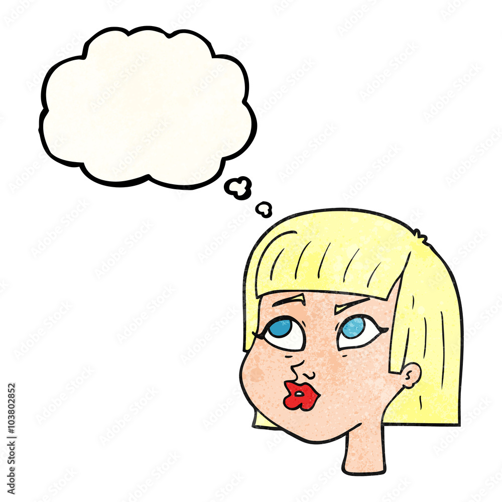 thought bubble textured cartoon female face thought bubble textured cartoon female face