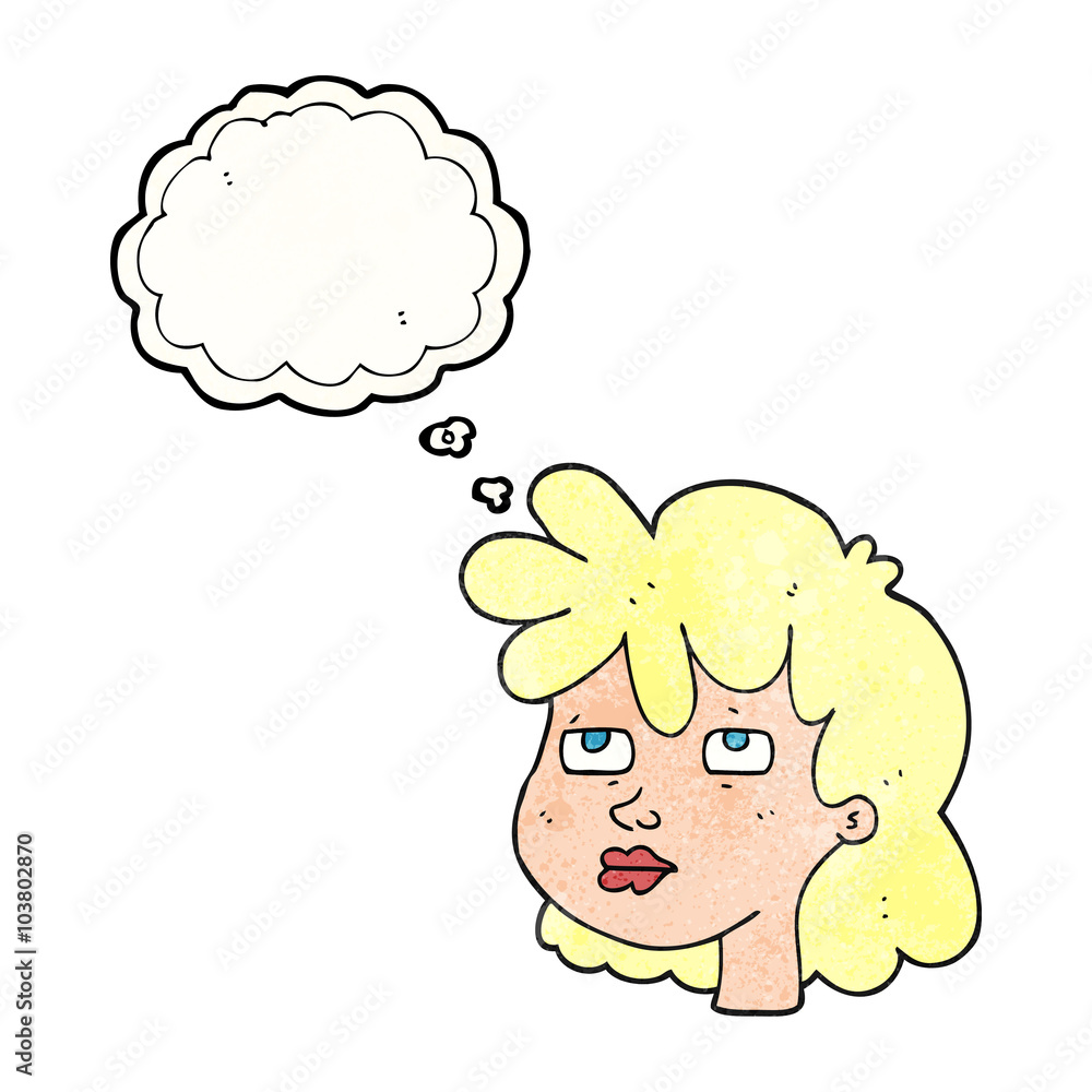 thought bubble textured cartoon female face thought bubble textured cartoon female face