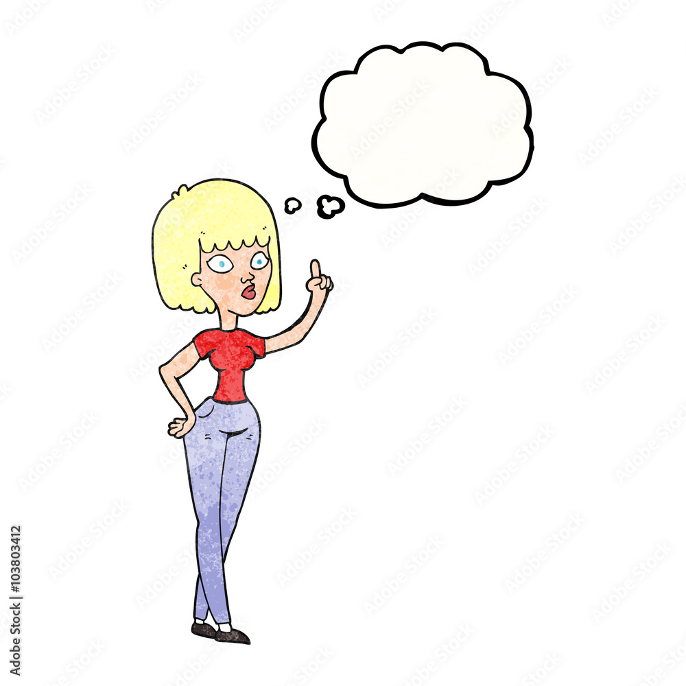 thought bubble textured cartoon woman with idea thought bubble textured cartoon woman with idea