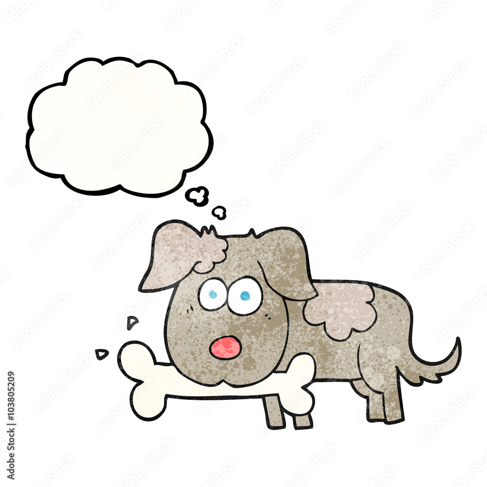 thought bubble textured cartoon dog with bone thought bubble textured cartoon dog with bone