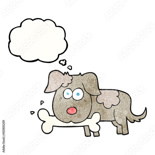 thought bubble textured cartoon dog with bone