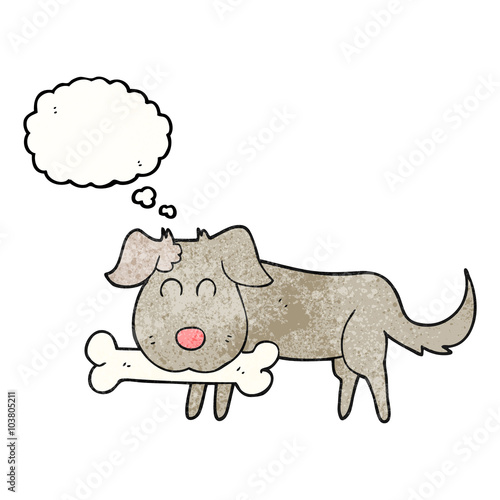 thought bubble textured cartoon dog with bone