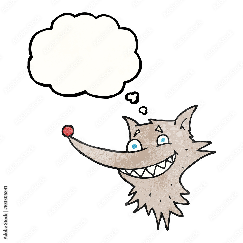thought bubble textured cartoon grinning wolf face thought bubble textured cartoon grinning wolf face