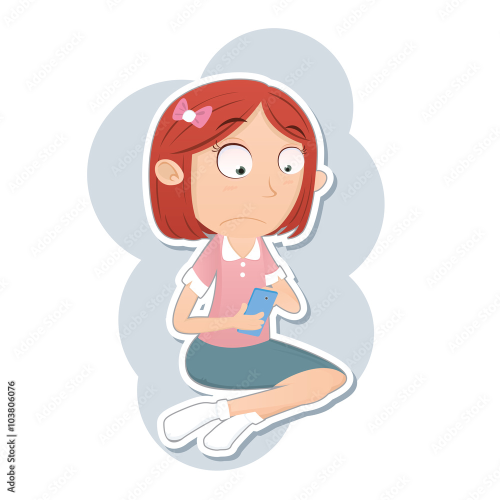 girl sitting and using smartphone girl sitting and using smartphone