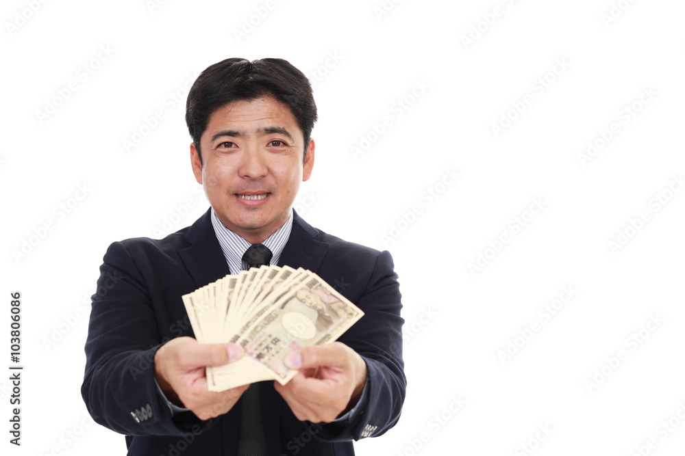 紙幣を持つ笑顔のビジネスマン 紙幣を持つ笑顔のビジネスマン