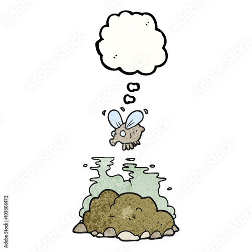 thought bubble textured cartoon fly and manure