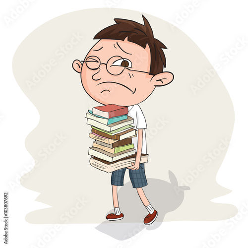 student carry stack of book