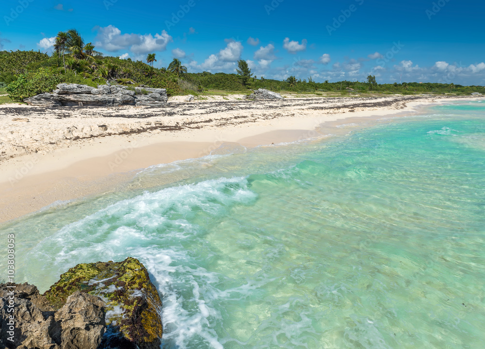 Wild Tropical Sandy Beach with Turquoise Waters. Caribbean Sea S