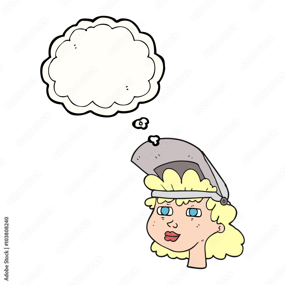 thought bubble cartoon woman with welding mask thought bubble cartoon woman with welding mask
