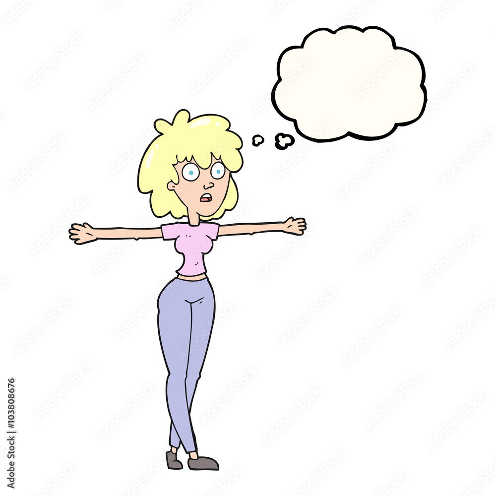 thought bubble cartoon woman spreading arms thought bubble cartoon woman spreading arms