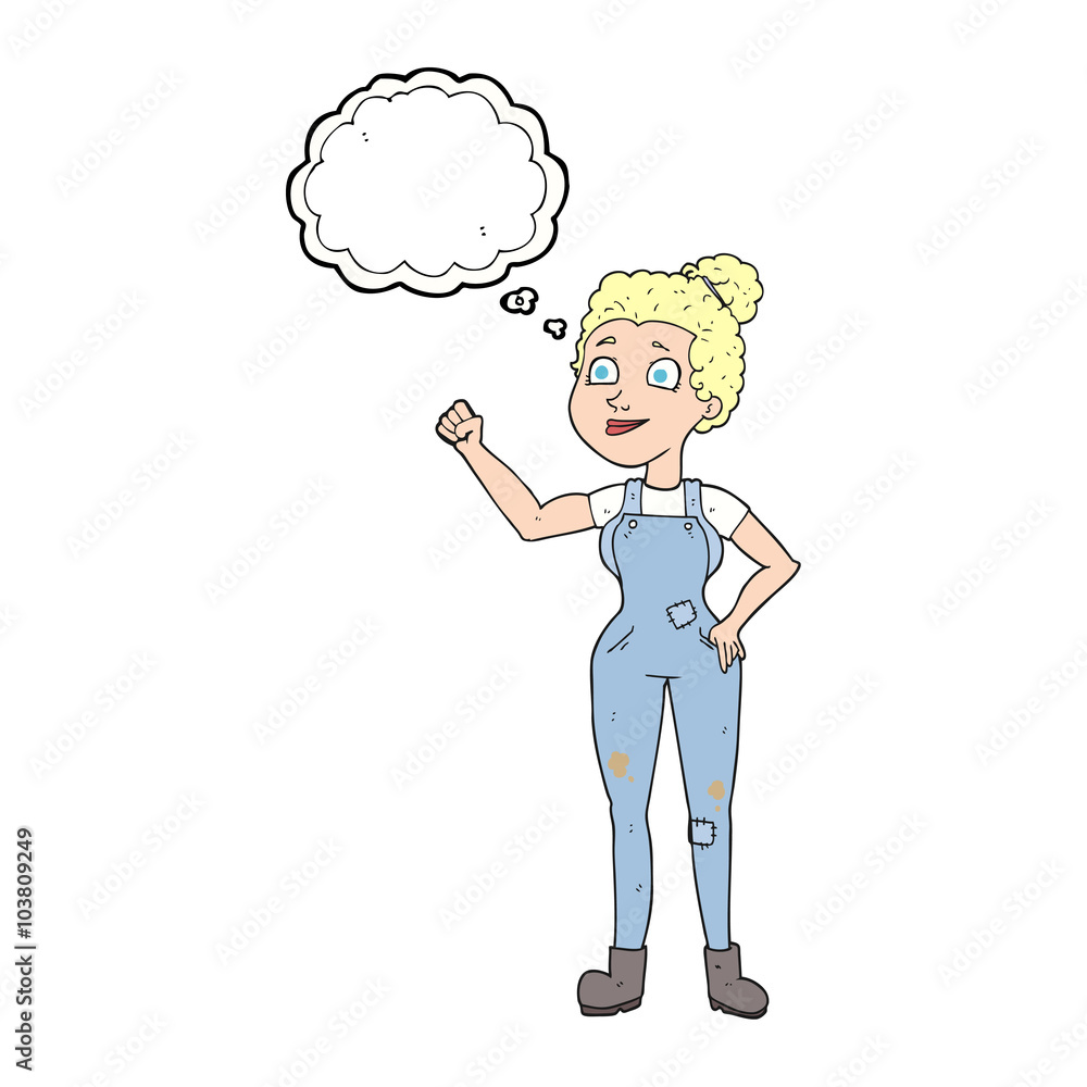thought bubble cartoon woman in dungarees thought bubble cartoon woman in dungarees