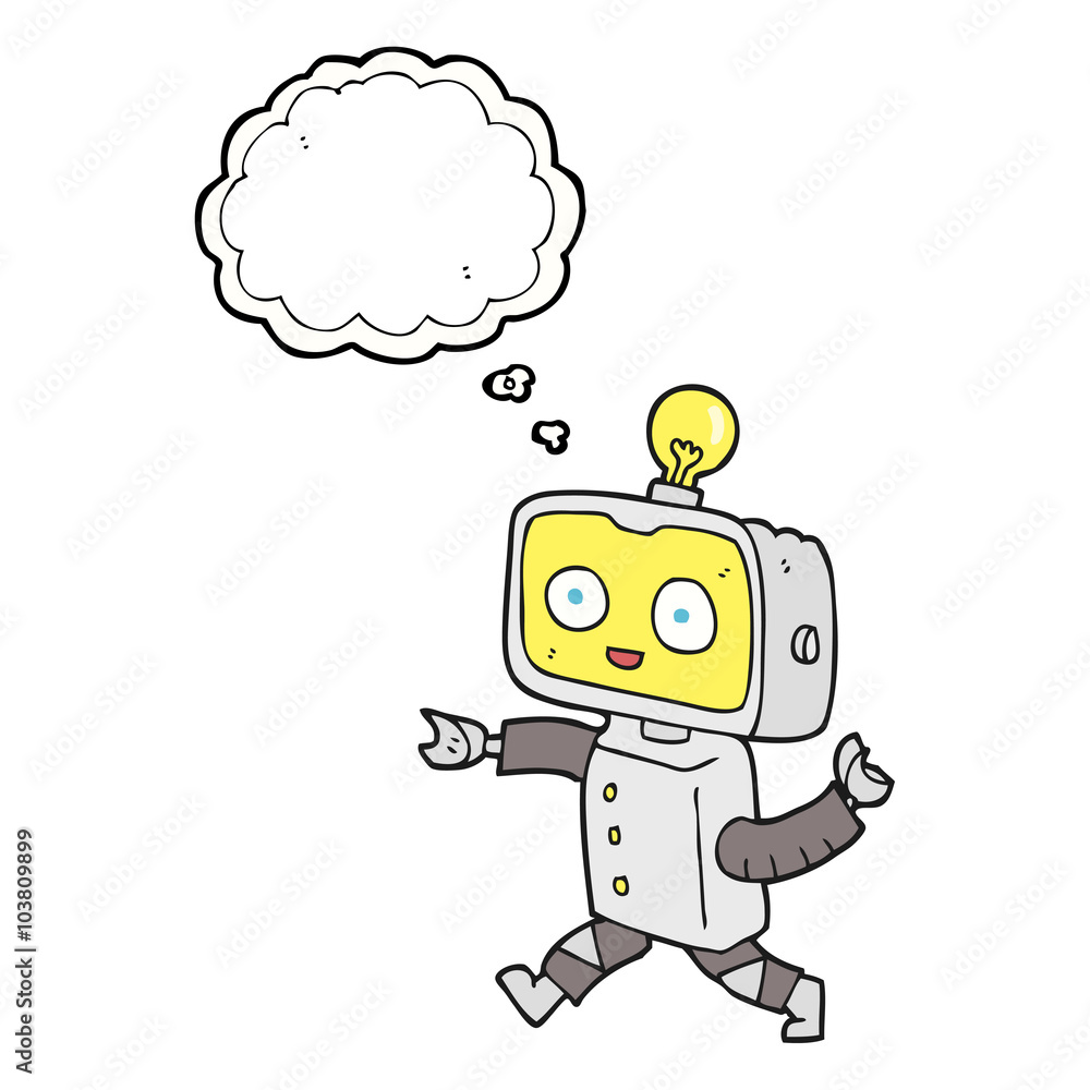 thought bubble cartoon little robot