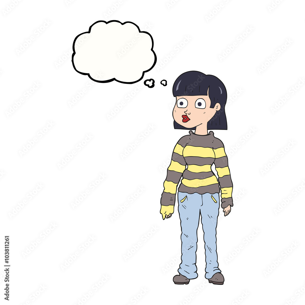 thought bubble cartoon woman in casual clothes thought bubble cartoon woman in casual clothes