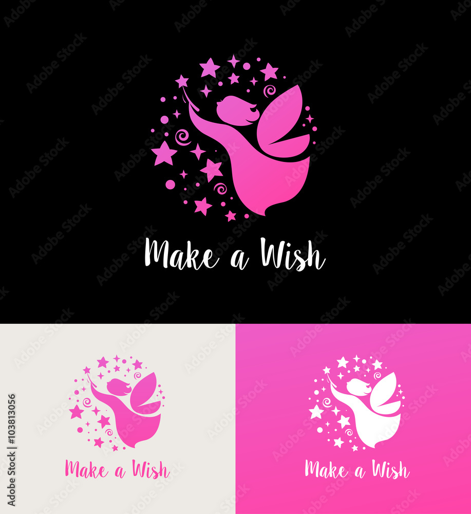 Fairy with magic wand - make a wish icon and symbol - obrazy, fototapety, plakaty 