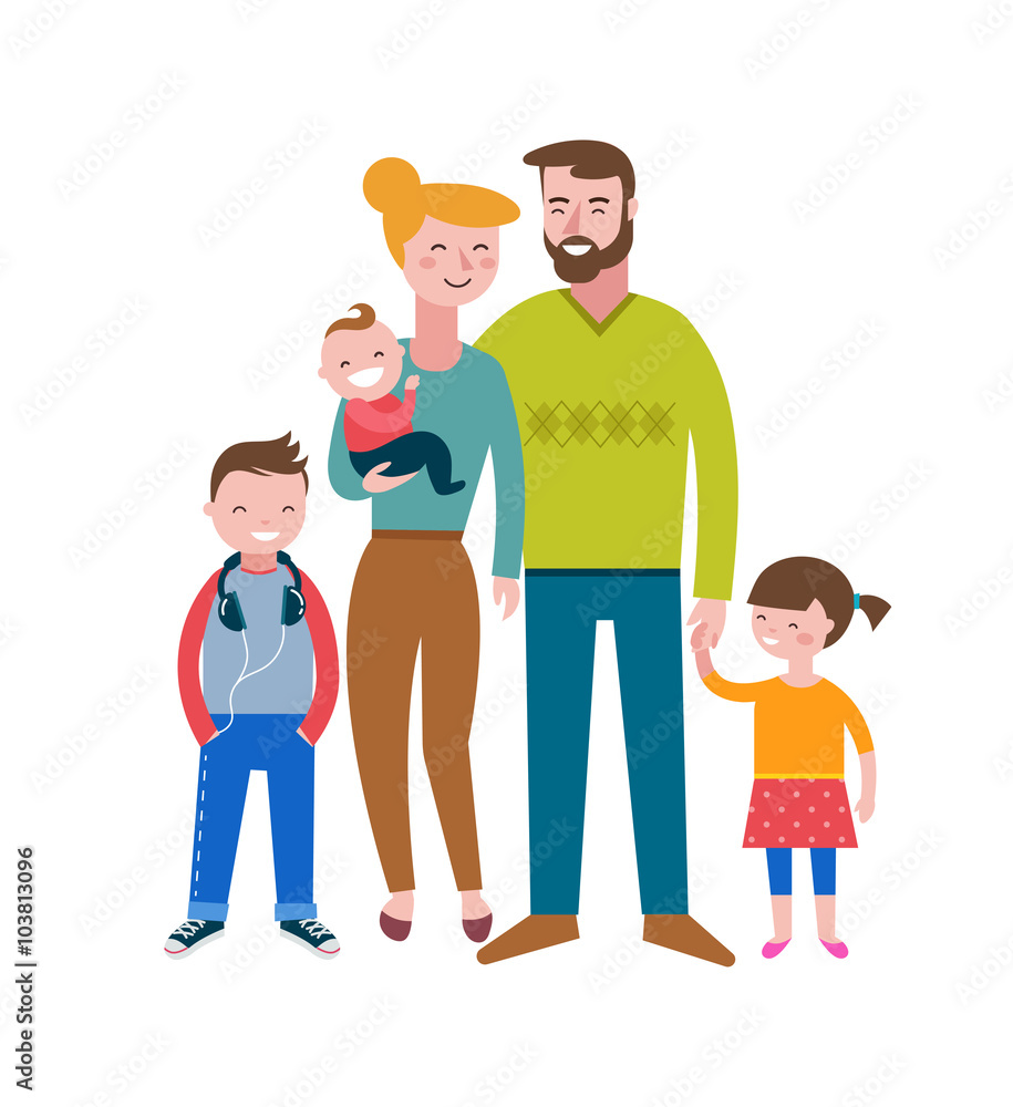Happy family, making fun, couple with kids Happy family, making fun, couple with kids