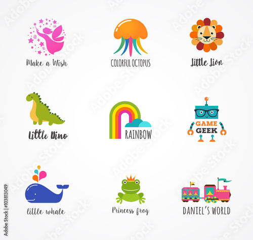 Kids, children icons and logos, childhood elements