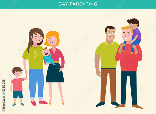 Gay families, Happy family, making fun, couple with kids