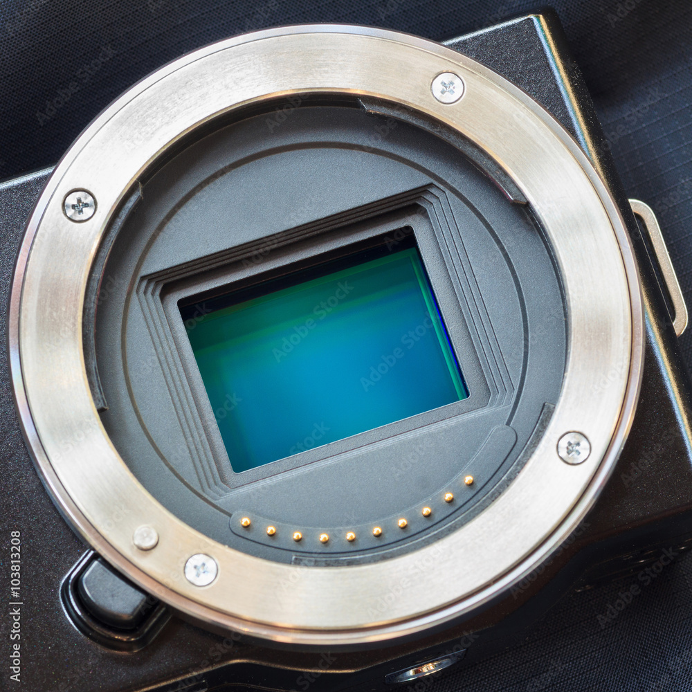 Digital camera sensor/APS-C CMOS sensor on a digital mirrorless Stock ...