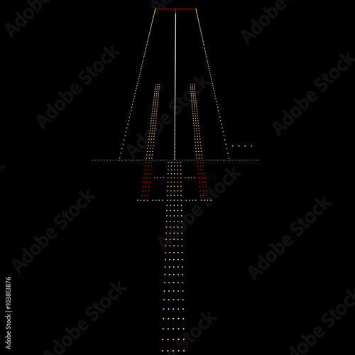 Luminous night landing lights Airport. Vector illustration