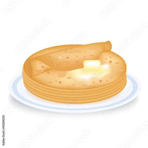 Tasty pancake with oil, baking of fat flat cakes, the kindled butter,  food on a plate, a dish from the sweet test,The pancakes put by a pile, tasty pastries on a plate, curtailed by a tubule, 