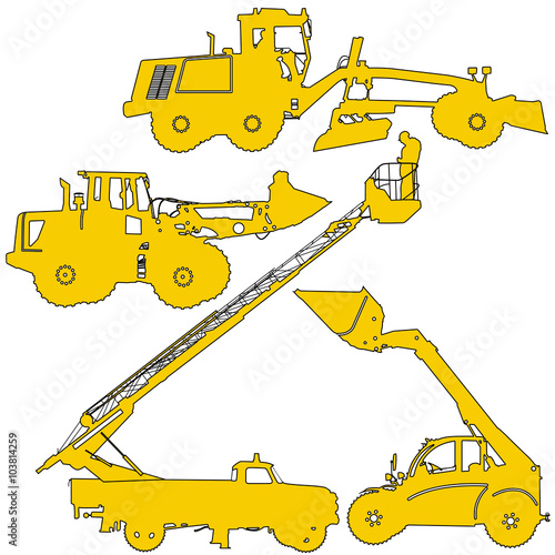 Set of silhouettes  construction machinery. Vector illustration