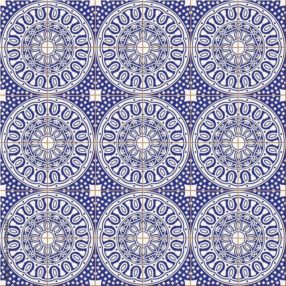 Seamless  pattern .  Turkish, Moroccan, Portuguese  tiles, Azulejo, ornaments.  Islamic Art.