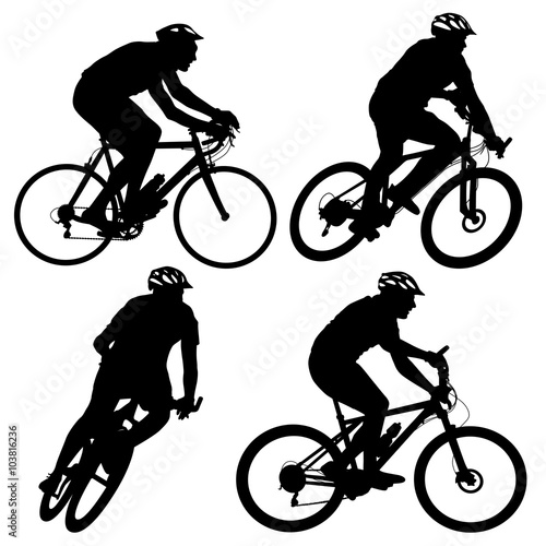 Set silhouette of a cyclist male and female.  vector illustratio