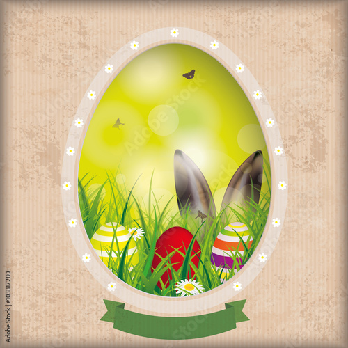 Vintage Easter Card Hole Bokeh Hare Ears