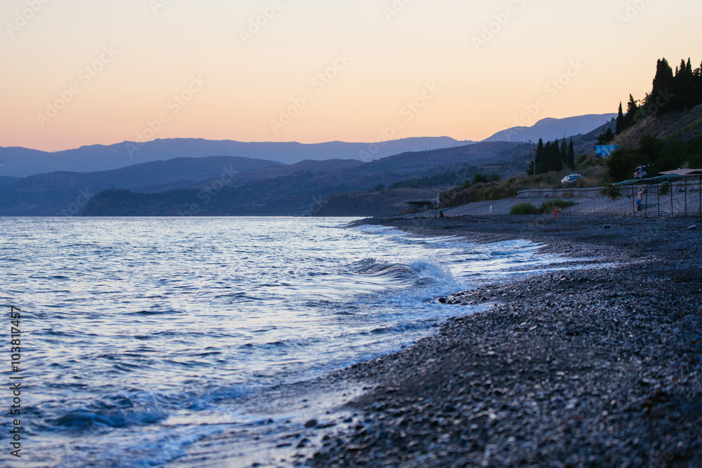Sunrise on the sea coast in Crimea