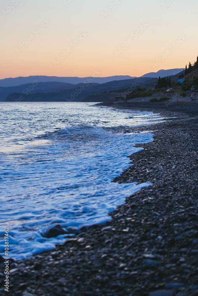 Sunrise on the sea coast in Crimea