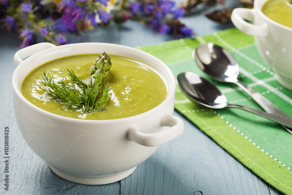 Delicious soup with asparagus. Delicious soup with asparagus.