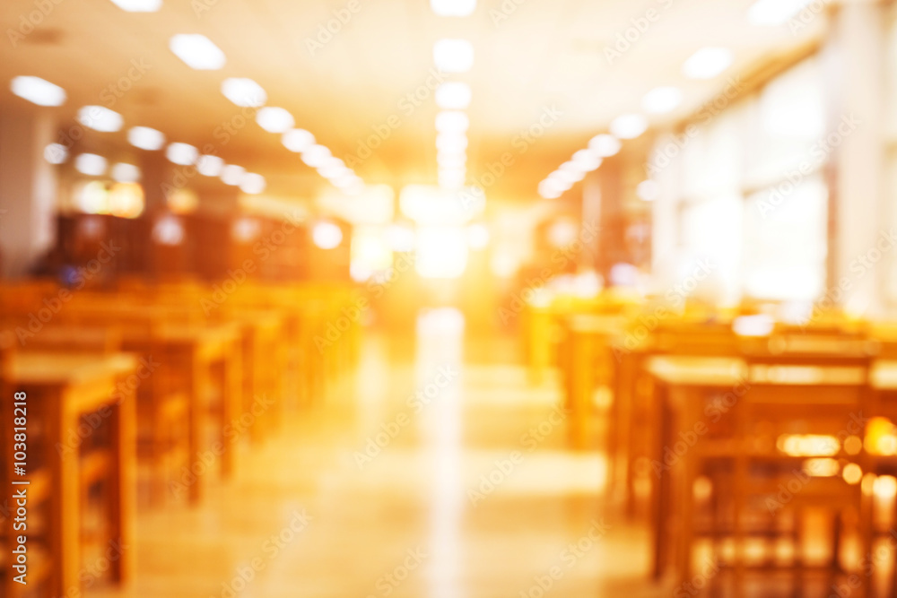 blur image of the library and sun light