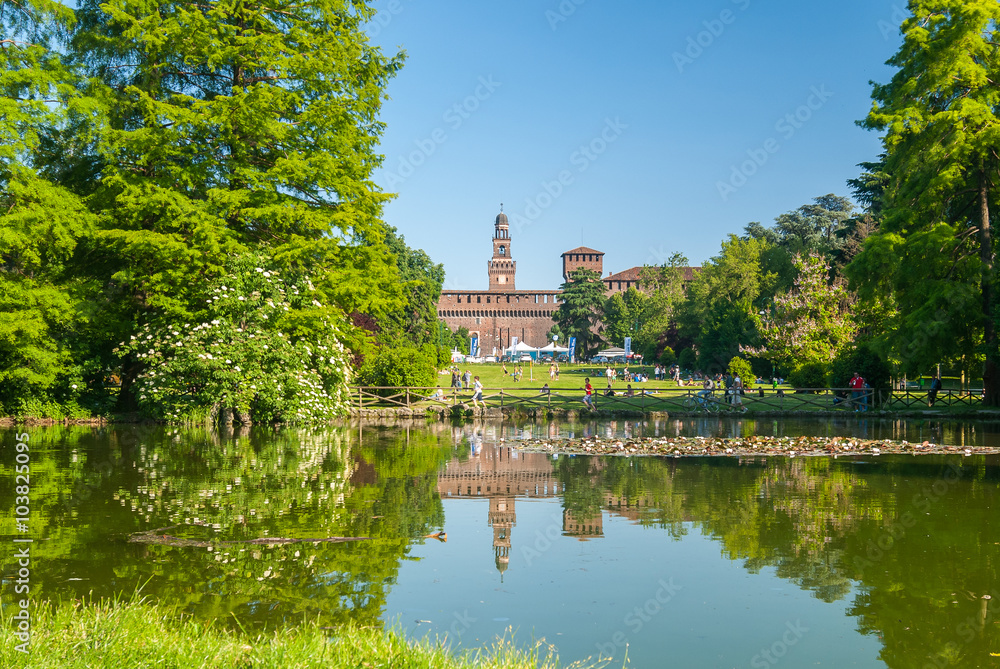 MILAN, ITALY - MAY 21, 2010: Park Sempione and Sforza Castle (Ca