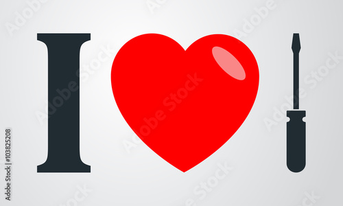 Icono plano i love destornillador en fondo degradado
