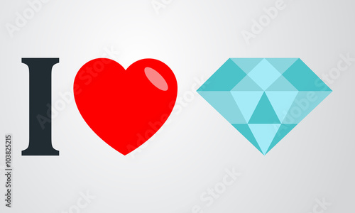 Icono plano i love diamante color en fondo degradado