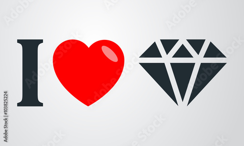 Icono plano i love diamante en fondo degradado