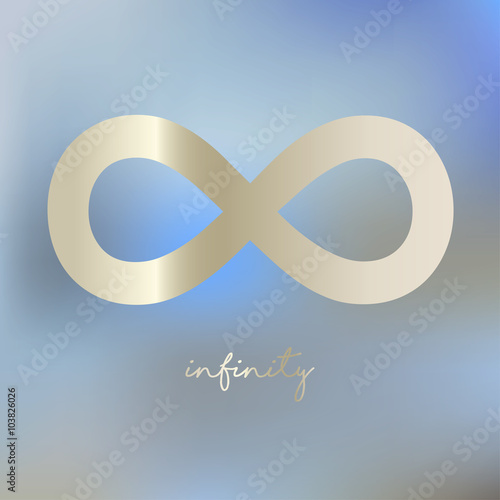 Infinity symbol pearl on a light blue bokeh fog background.