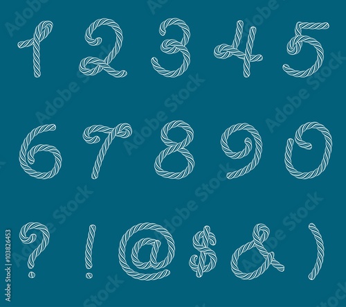 Set of rope font symbols and numbers