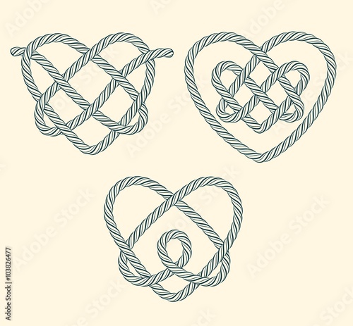 Set of rope hearts decorative knots