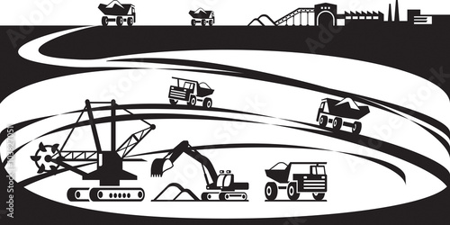 Extraction of ore from open pit - vector illustration