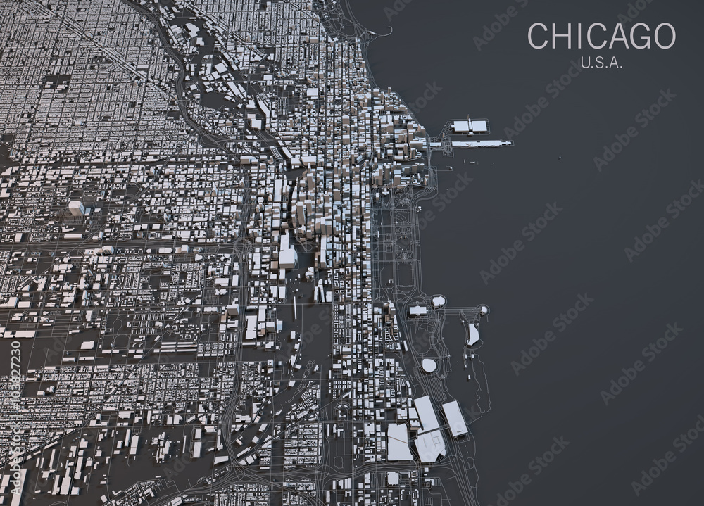 Fototapeta premium Mapa Chicago, widok satelitarny, Stany Zjednoczone