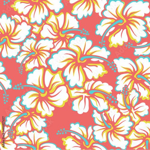 Seamless pattern with hibiscus flower