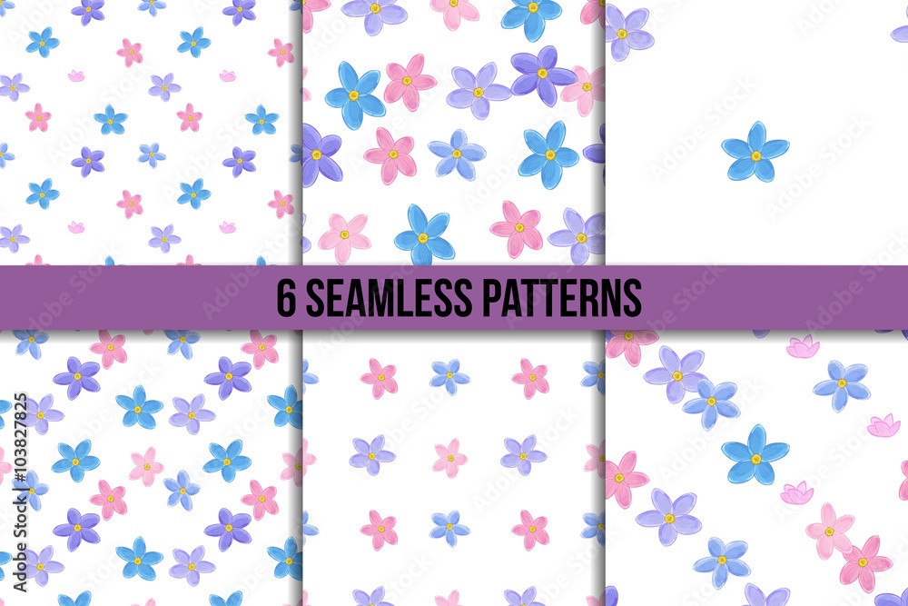 Seamless forget-me-not pattern set Seamless forget-me-not pattern set
