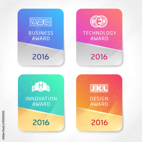 Award Icons. Vector Silver and Golden awards badges template. Round Stickers with business, technology, innovation and design awards.